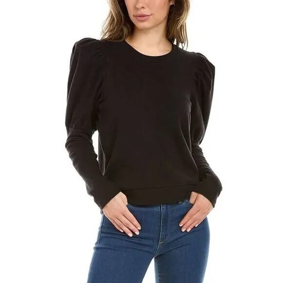 Nation ltd Gisela Sweatshirt Black Size Medium Crewneck Puff Shoulder - Picture 1 of 9